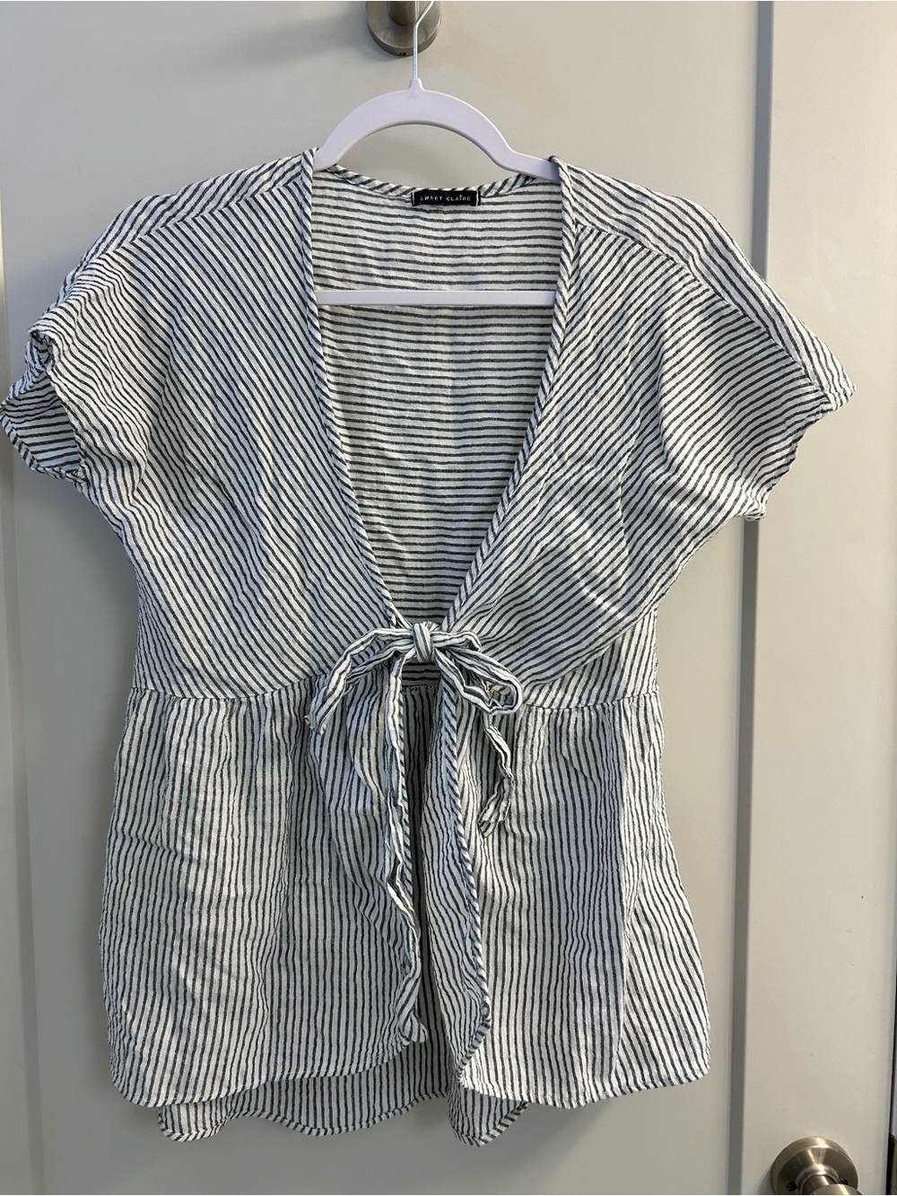 Sweet Claire Navy and White Striped Tie-Front Tunic